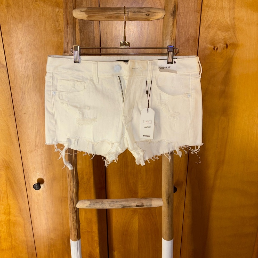 NWT Express White Distressed Jean Shorts